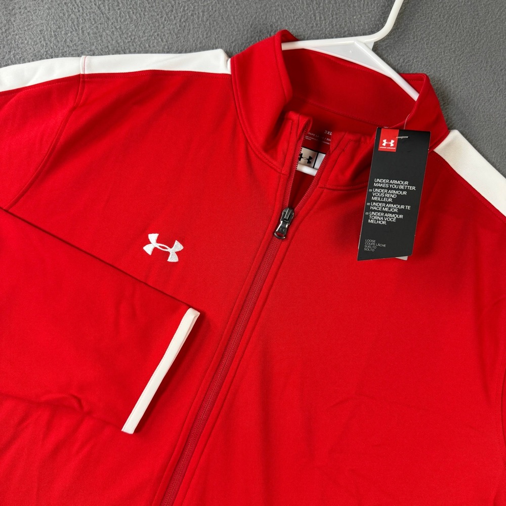 Under Armour Womens Red White Full Zip Track Jacket 3XL Loose Fit Athletic NWT